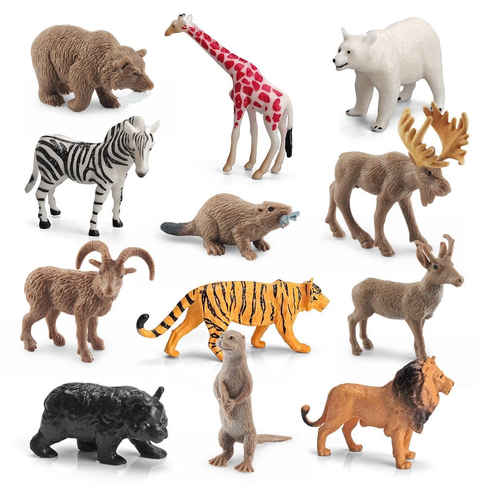Conjunto de figuras de animais selvagens, safári realista de PVC de 12 peças para crianças