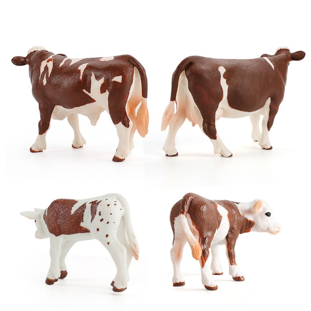 Conjunto de estatuetas de vaca realistas de PVC manchado de marrom para vaca leiteira, 4 unidades
