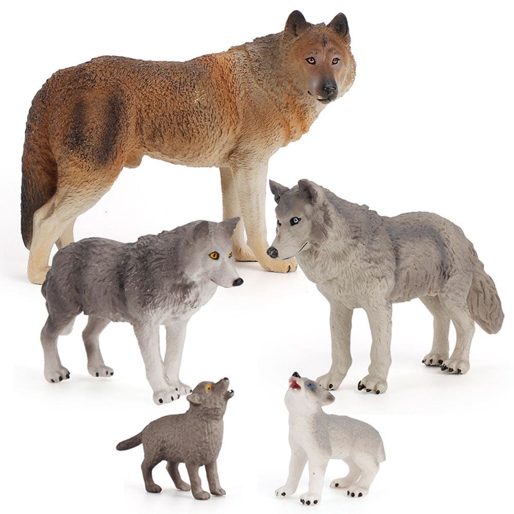Conjunto de figuras da família Wolf, 5 peças de PVC realista para animais selvagens