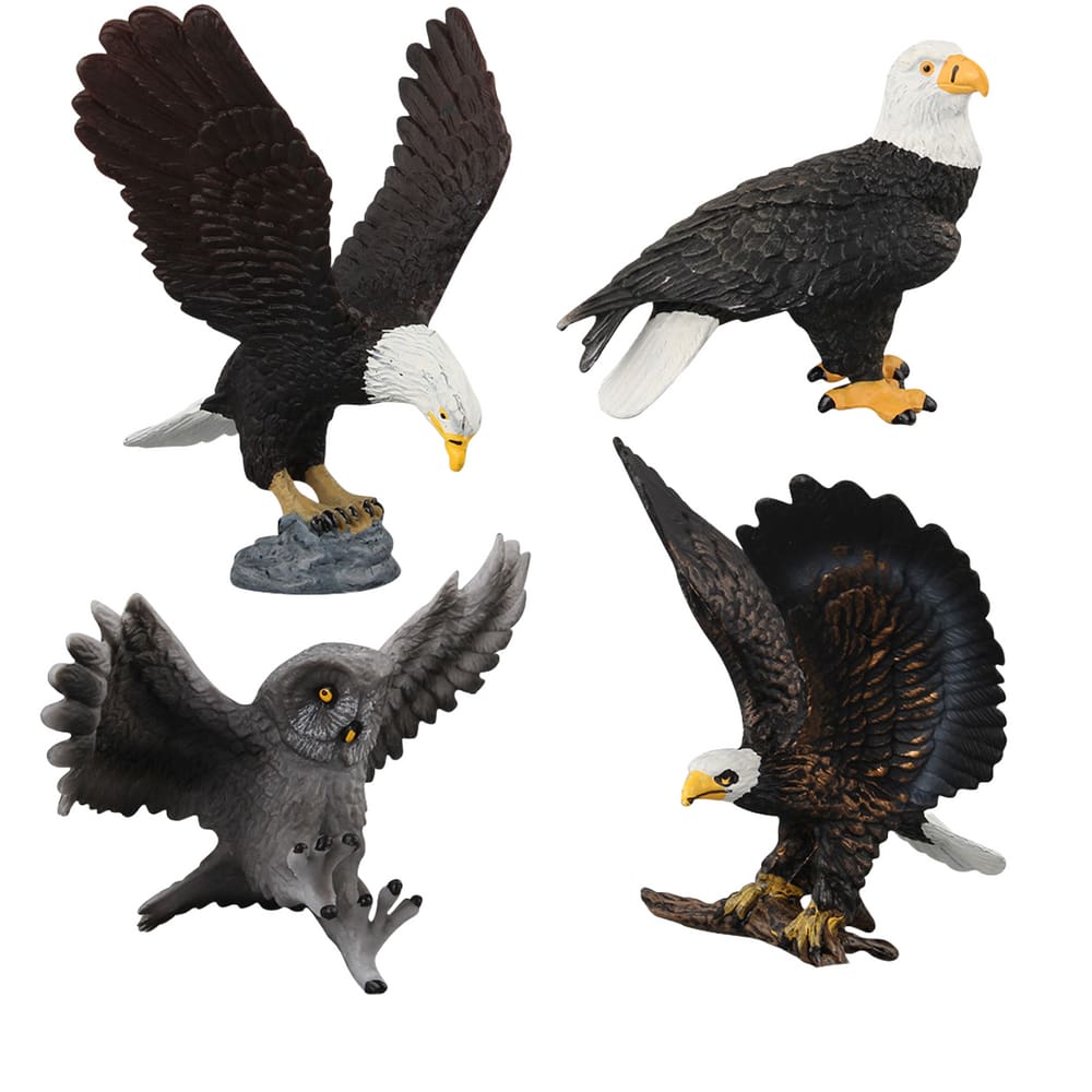 Conjunto de estatuetas Bird of Prey, 4 peças com águia careca, coruja e falcão