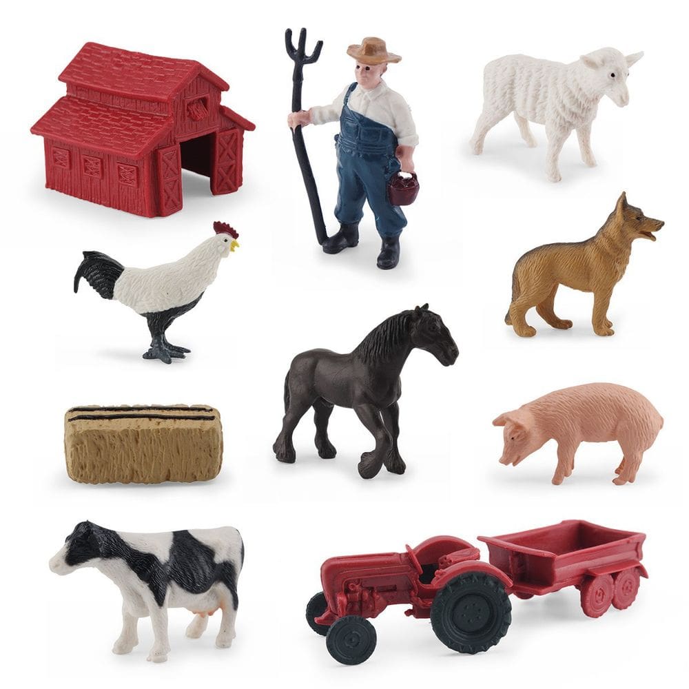 Conjunto de bonecos de animais de fazenda com trator, 10 unidades para crianças+3 anos