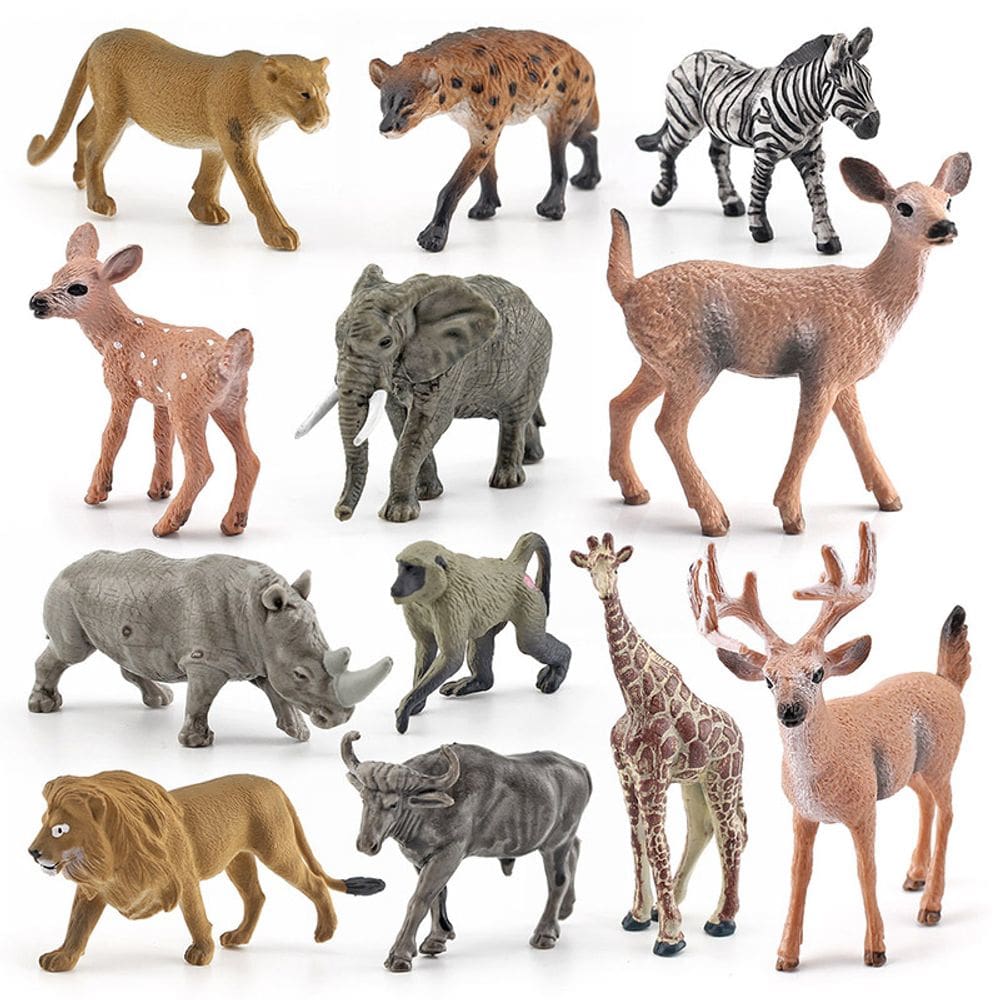 Conjunto de bonecos de animais selvagens em PVC Realistic Safari & Forest, 12 unidades