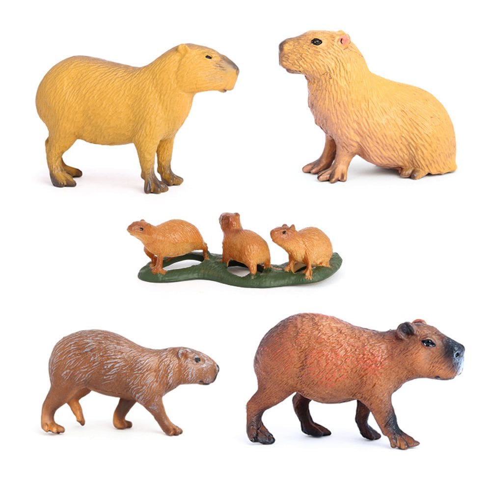 Conjunto de bonecos Capivara, 5 peças de brinquedo realista de PVC para animais selvagens para crianças