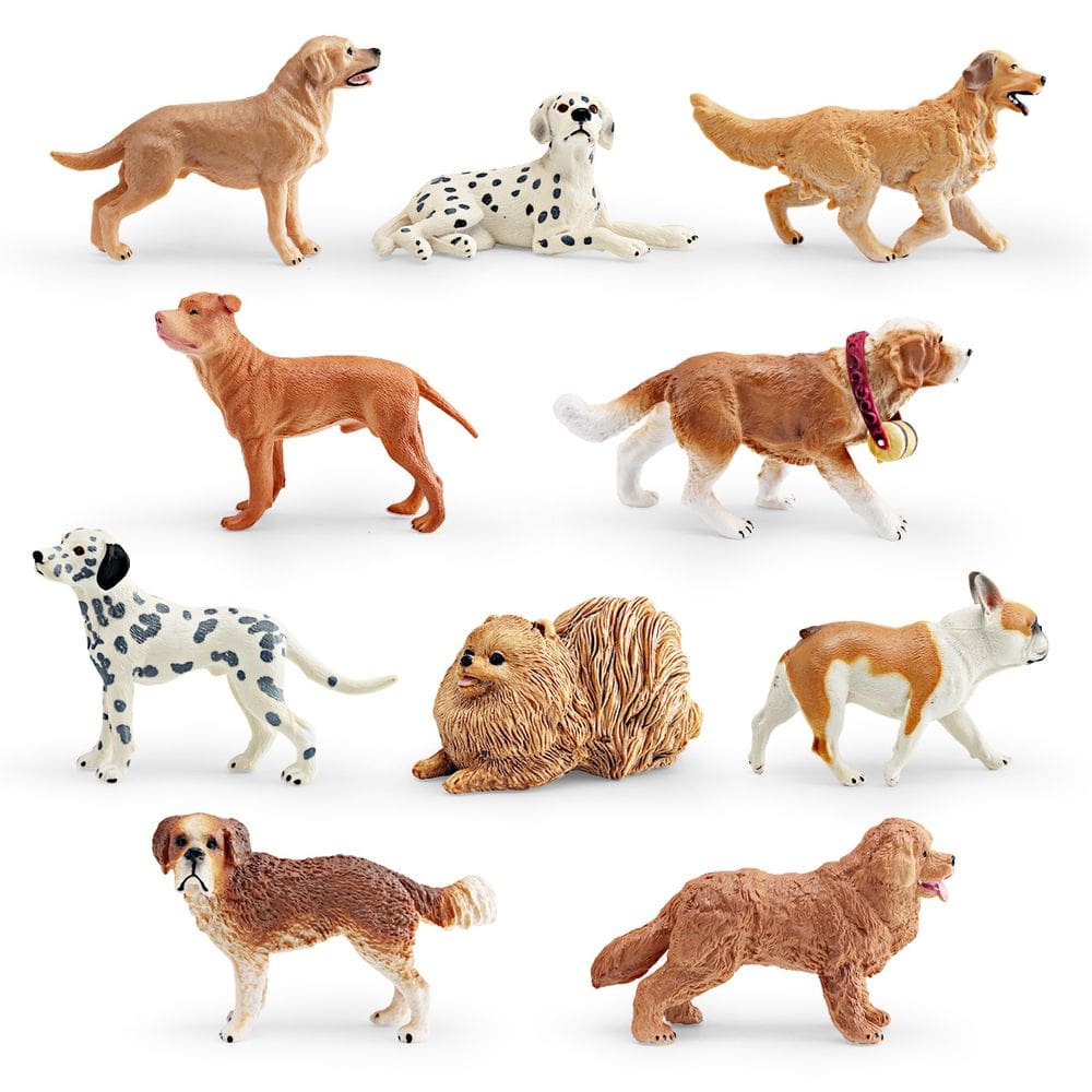 Conjunto de estatuetas de cães realistas de animais em PVC, 10 unidades