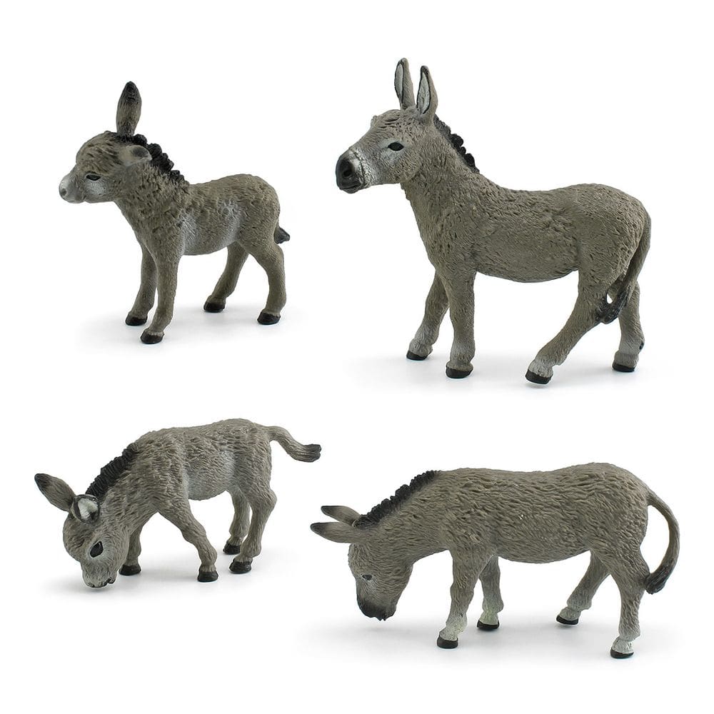 Conjunto de estatuetas Realistic Donkey, 4 peças, PVC, Farm Animal Kids