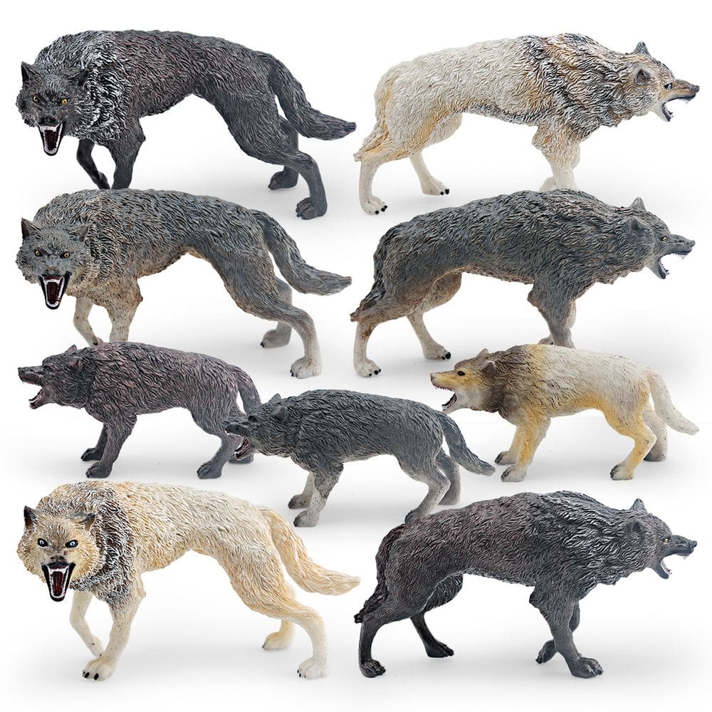Conjunto de estatuetas Realistic Wolf, 9 peças, PVC, educativo para crianças