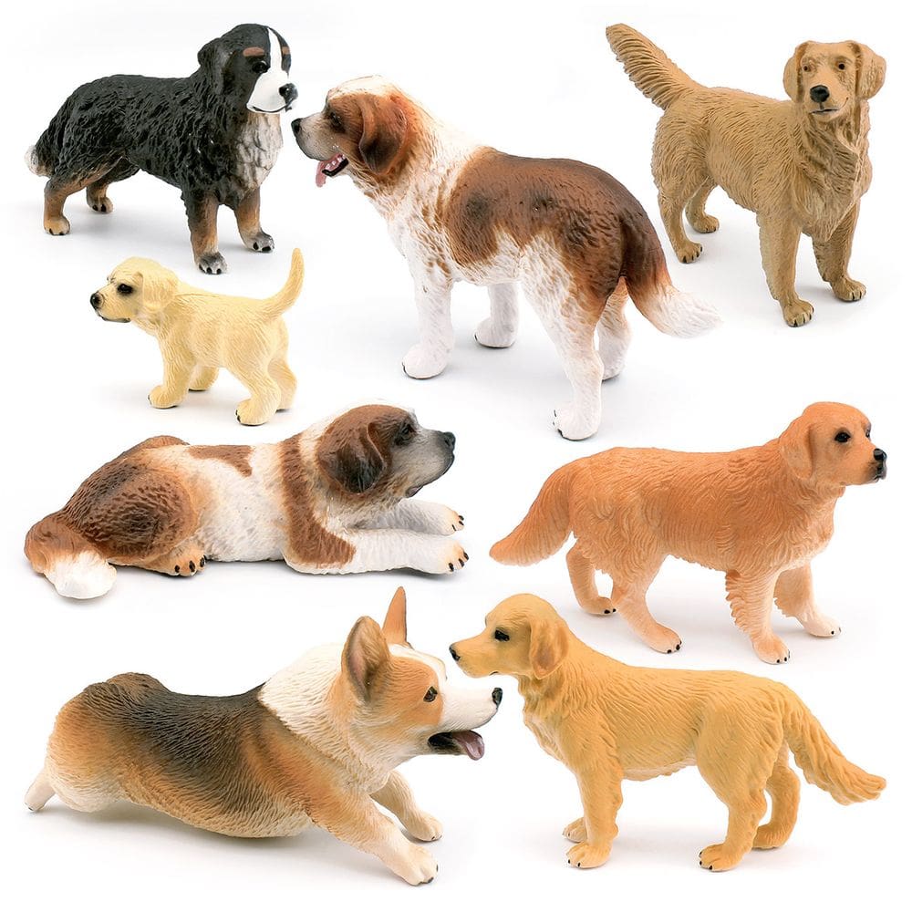 Conjunto de estatuetas realistas para cães, 8 peças de plástico PVC para crianças e decoração