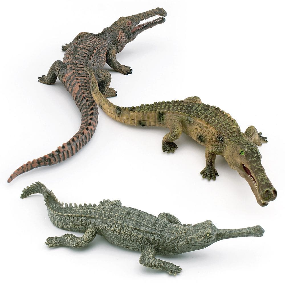 Conjunto de estatuetas de crocodilo realista, 3 peças de PVC, modelo de 3,5 a 21 cm para crianças