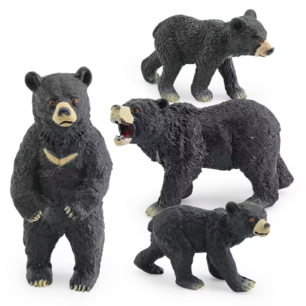 Conjunto de bonecos de animais da floresta selvagem, 4 peças de urso preto asiático de PVC