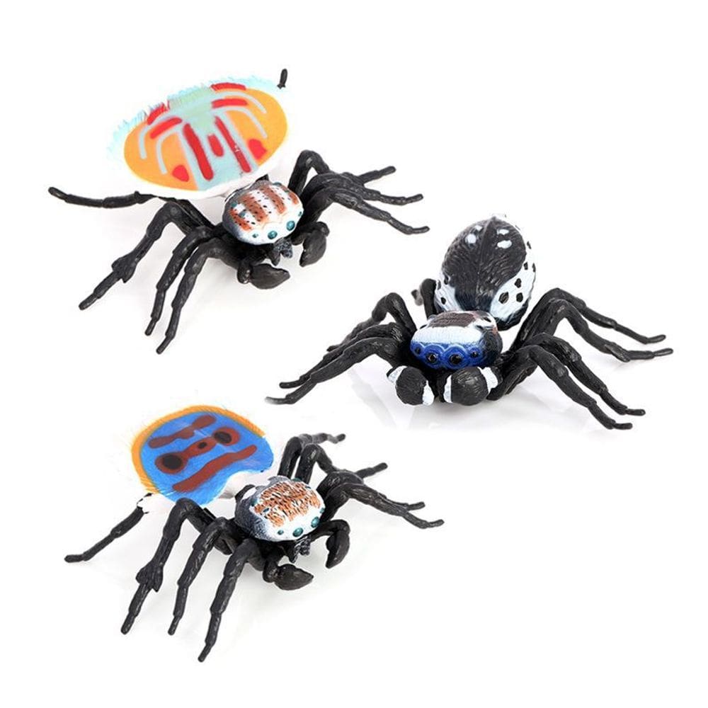 Conjunto de estatuetas Realistic Peacock Spider, 3 peças, PVC, inseto