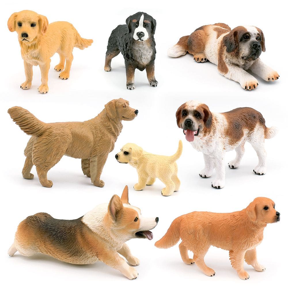 Conjunto de estatuetas para cães realistas, 8 peças, modelos em miniatura de PVC, brinquedos infantis