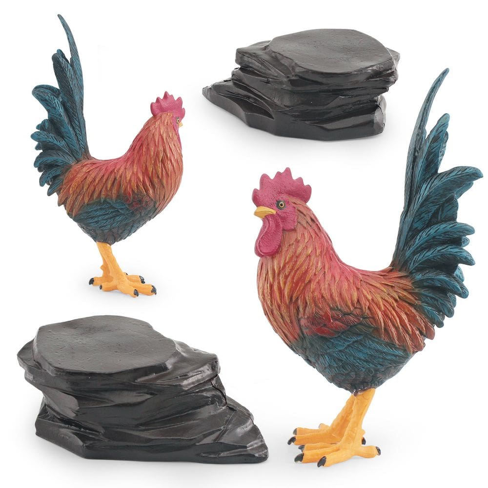 Estatueta Rooster, 4 peças, modelo realista de animal de fazenda em PVC