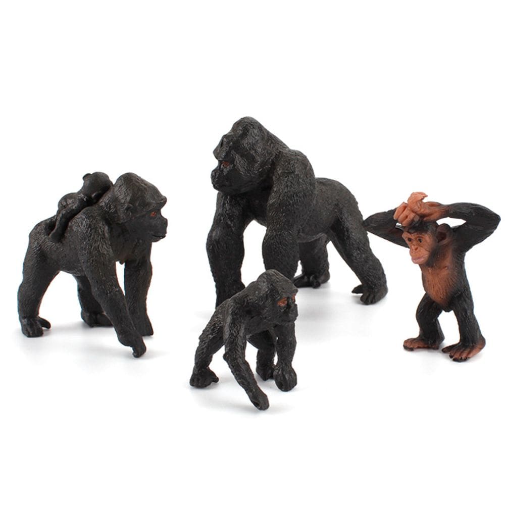 Conjunto de estatuetas de gorila, 4 peças, figuras realistas de animais em PVC