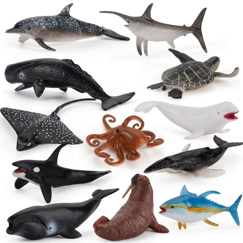Mini conjunto de estatuetas de animais oceânicos, 12 peças realistas de PVC marinho