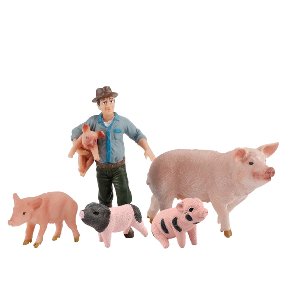 Conjunto de estatuetas de porco vietnamita realista, 5 peças de brinquedo infantil de PVC