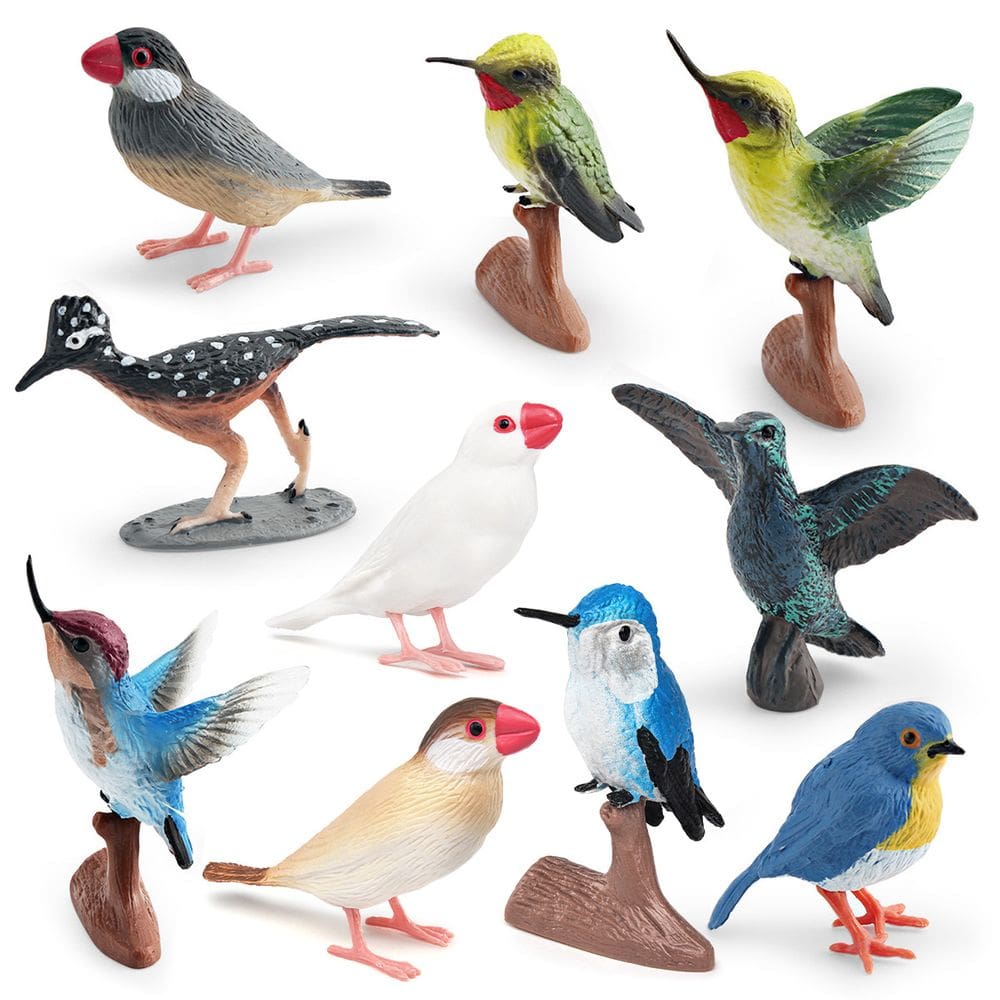 Conjunto de estatuetas de pássaros em miniatura, PVC realista, 10 unidades para crianças