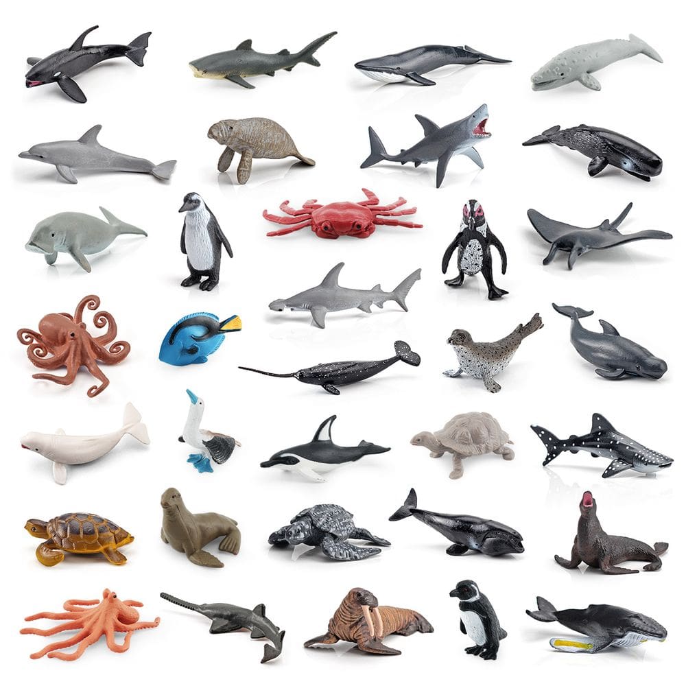 Conjunto de estatuetas de animais oceânicos de 34 peças, vida marinha realista