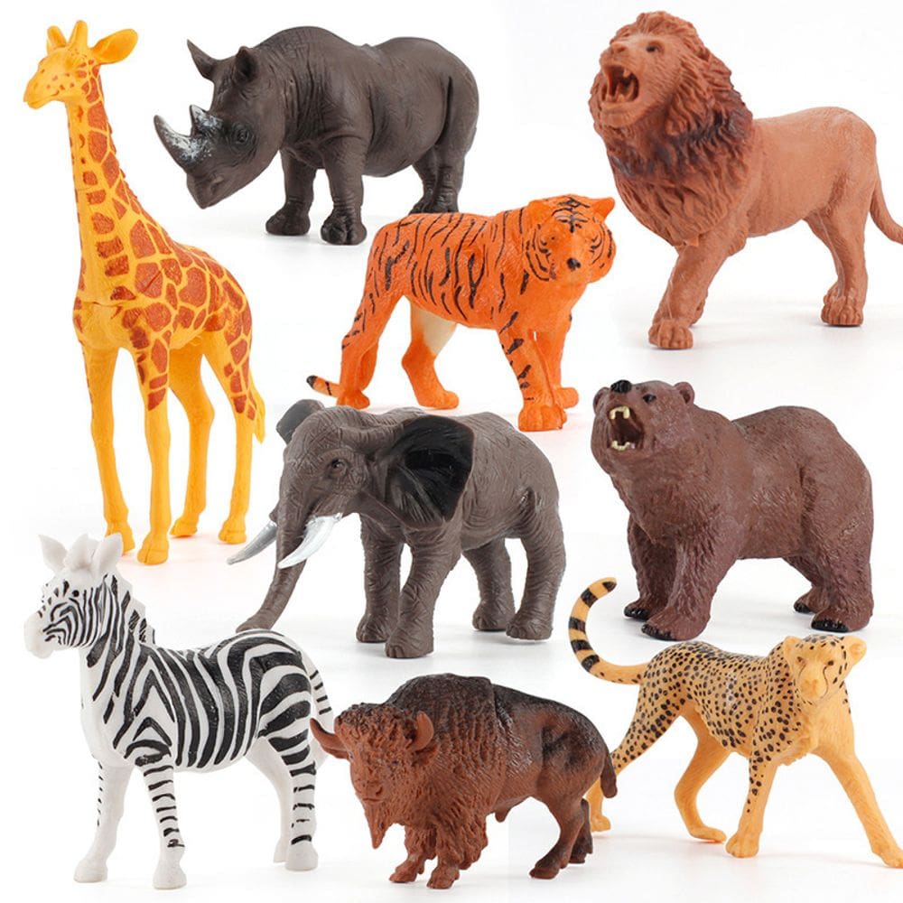 Conjunto de estatuetas de animais selvagens, 9 unidades — modelos realistas de PVC para crianças a partir de 3 anos