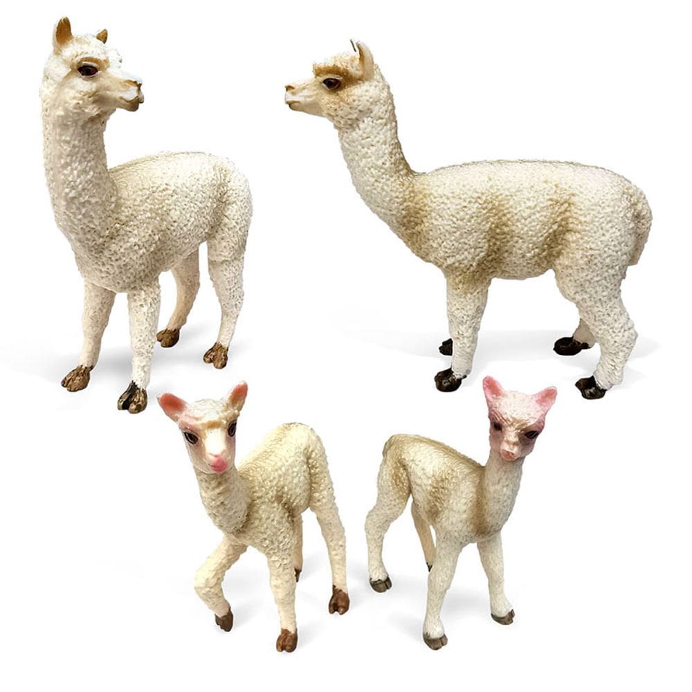Conjunto de bonecos familiares de lhama em miniatura, 4 peças - PVC Lhama & Baby
