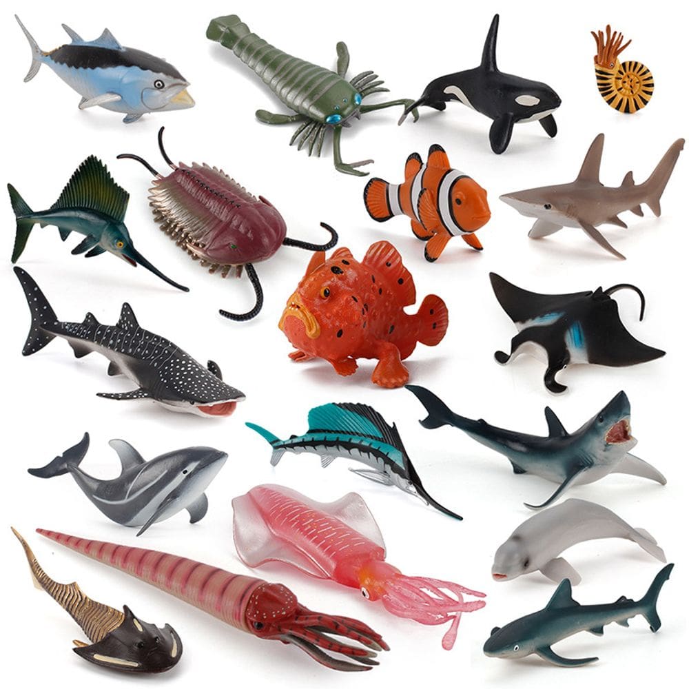 Conjunto realista de figuras de animais marinhos em PVC, 19 unidades