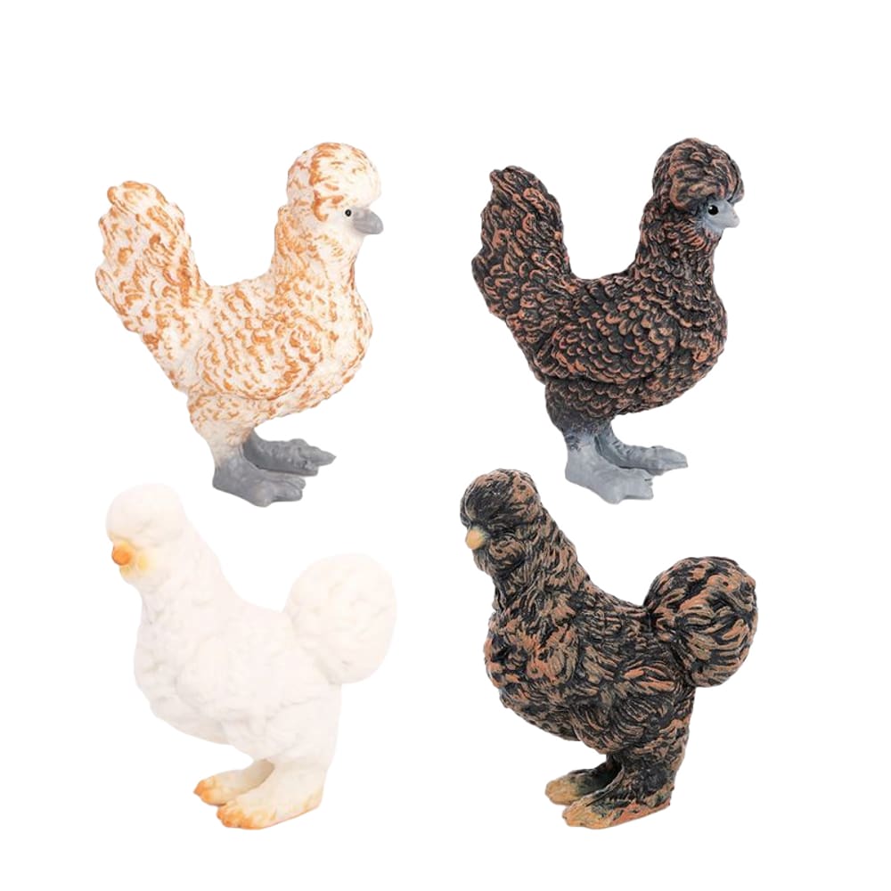 Conjunto de estatuetas de frango realista, 4 peças, PVC, animal de fazenda