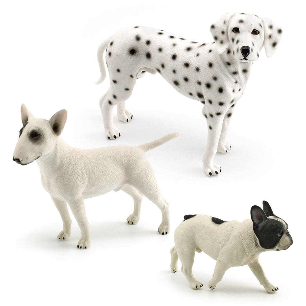 Conjunto de estatuetas realistas para cães, figuras de animais em PVC, 3 unidades