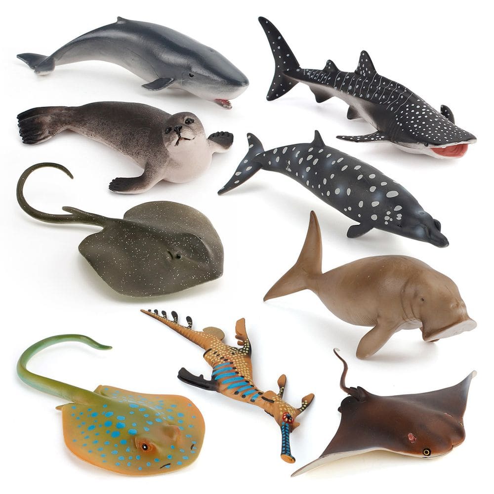 Conjunto de estatuetas de animais marinhos, 9 peças de leão-marinho, baleia e tubarão para crianças