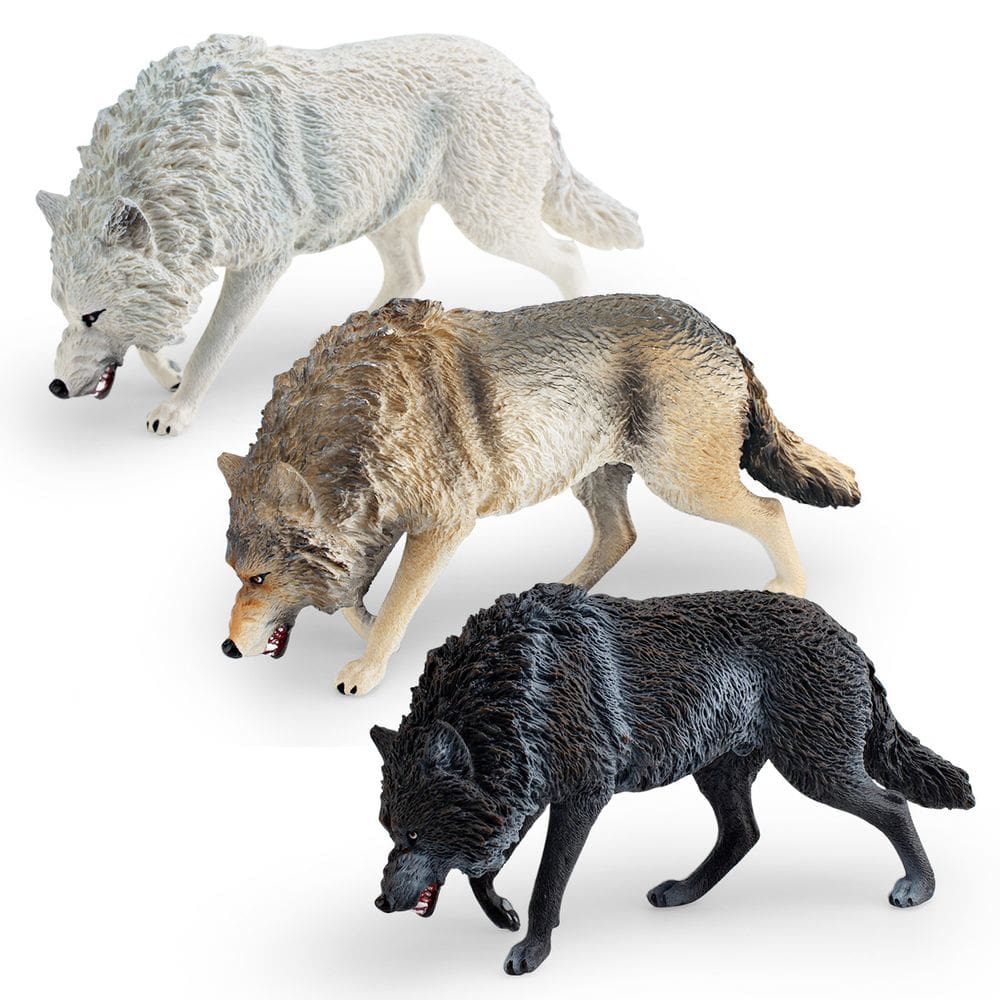 Conjunto de estatuetas Realistic Wolf de 3 peças de plástico PVC 17,5 cm