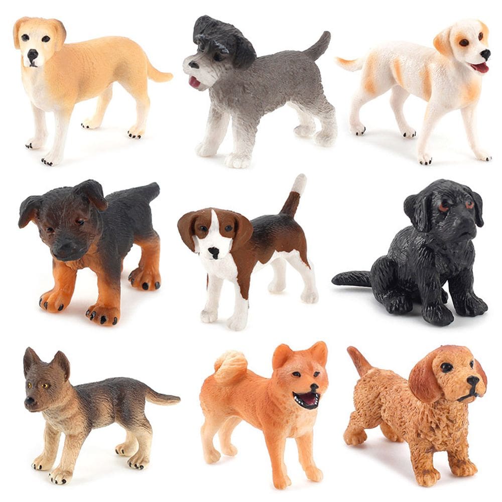 Conjunto de estatuetas para cães, 9 peças, modelos realistas de PVC para crianças de mais de 3 anos
