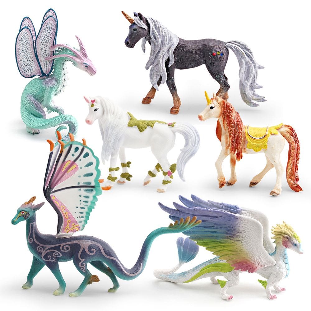 Conjunto de bonecos Fantasy Mythical Creature, 6 peças — PVC, unicórnio, dragão