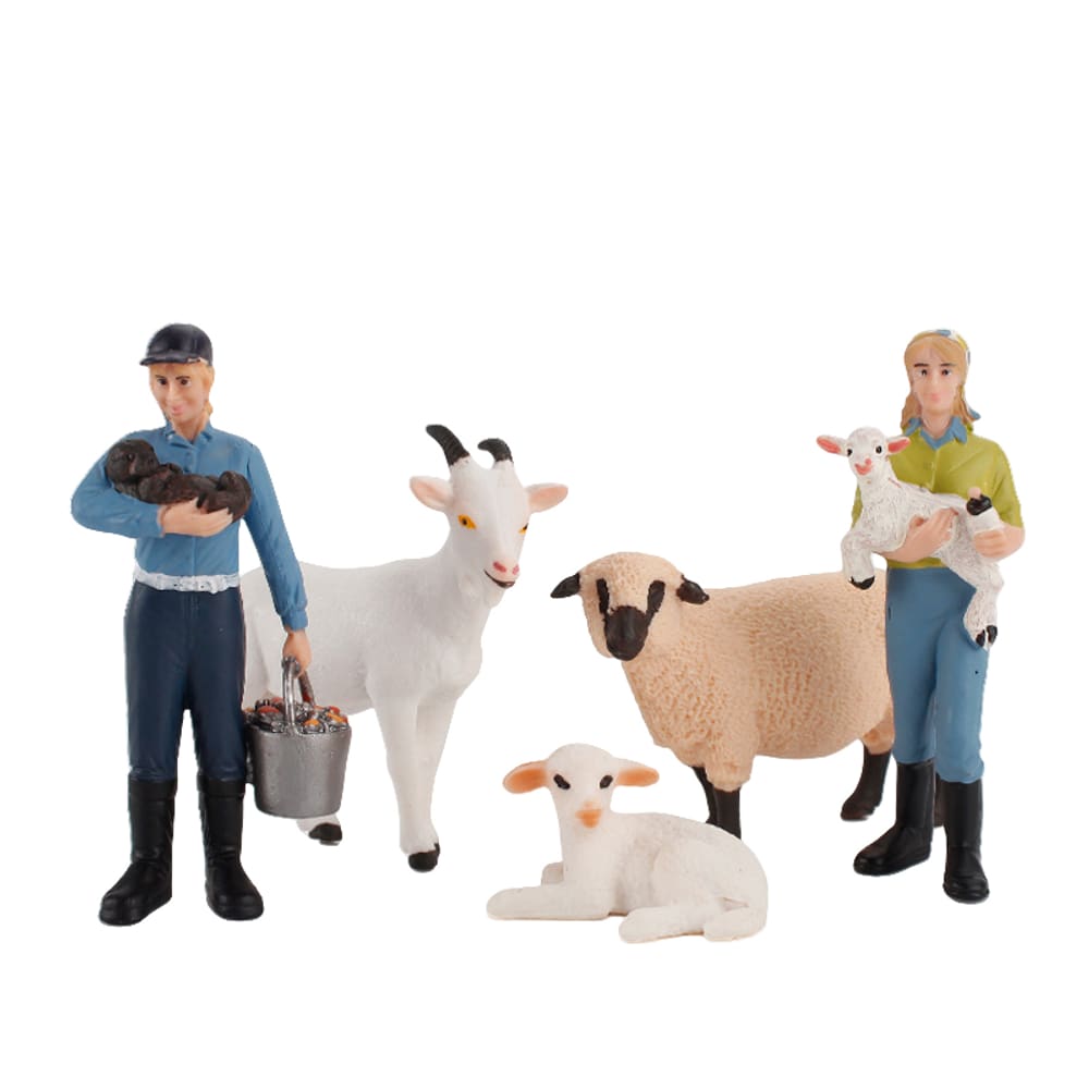 Conjunto de estatuetas de animais de fazenda, 3 peças de PVC, plástico, cabra, ovelha e cordeiro