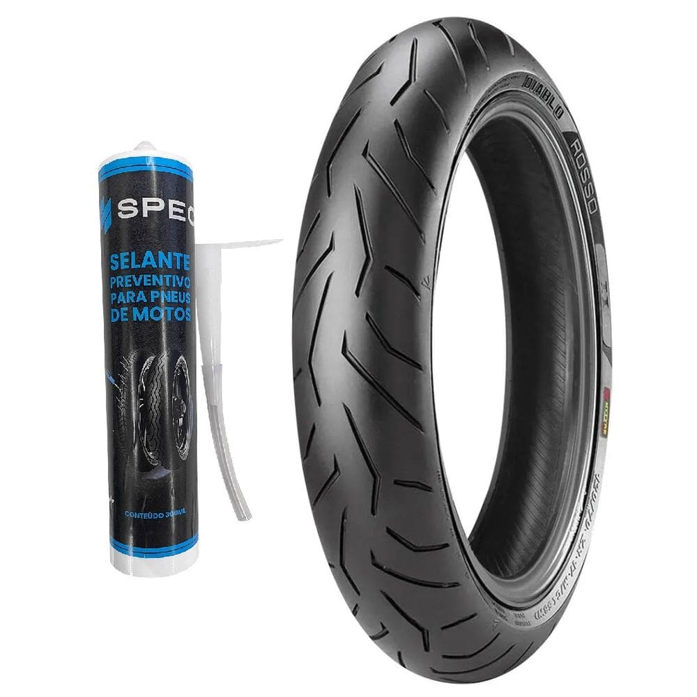 PNEU 110/70R-17 DIANTEIRO DIABLO ROSSO II SEM CAMARA 54H Fazer250 CB300R Ninja 250R CBX250 Twister+ SELANTE SPEC 300ML