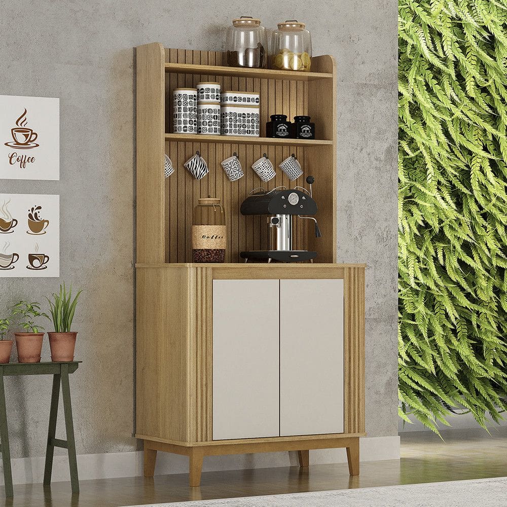 Cantinho do café 2 Portas 3 Prateleira Pés Madeira Maciça Mantiqueira Valdemoveis