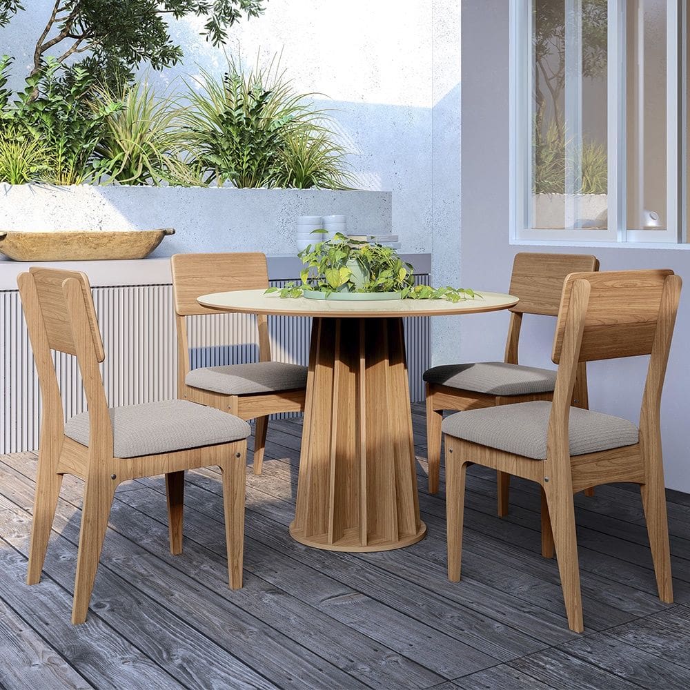Mesa de Jantar Redonda 4 Lugares TM71 Off White Freijó Dalla Costa