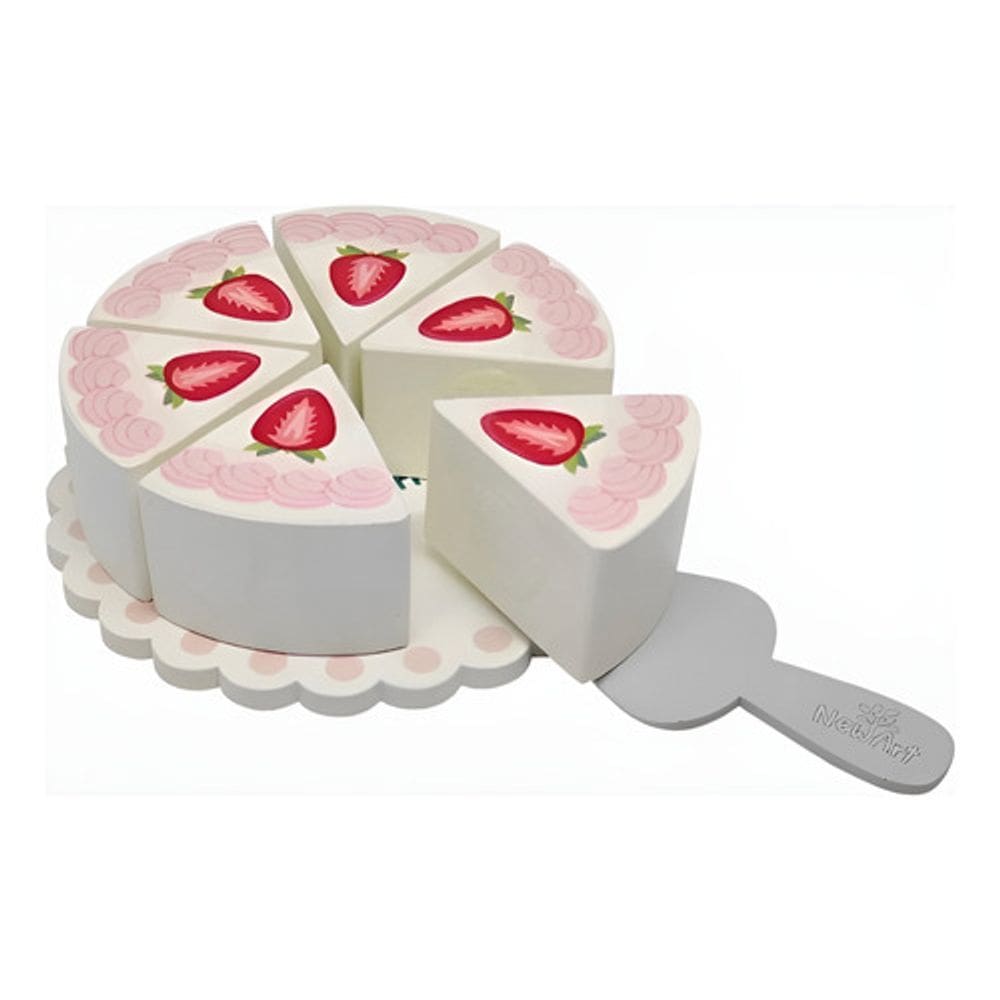 Brinquedo Bolo Fatiado Morango Madeira 6 Pçs Coleção Newart