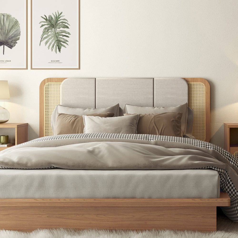 Cabeceira Tela Natural Curve TW199 Freijó Linho Cinza Claro J18 Dalla Costa