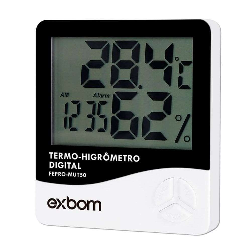 Termômetro Digital E Higrômetro Para Medição De Umidade Do Ar Com Relógio Digital