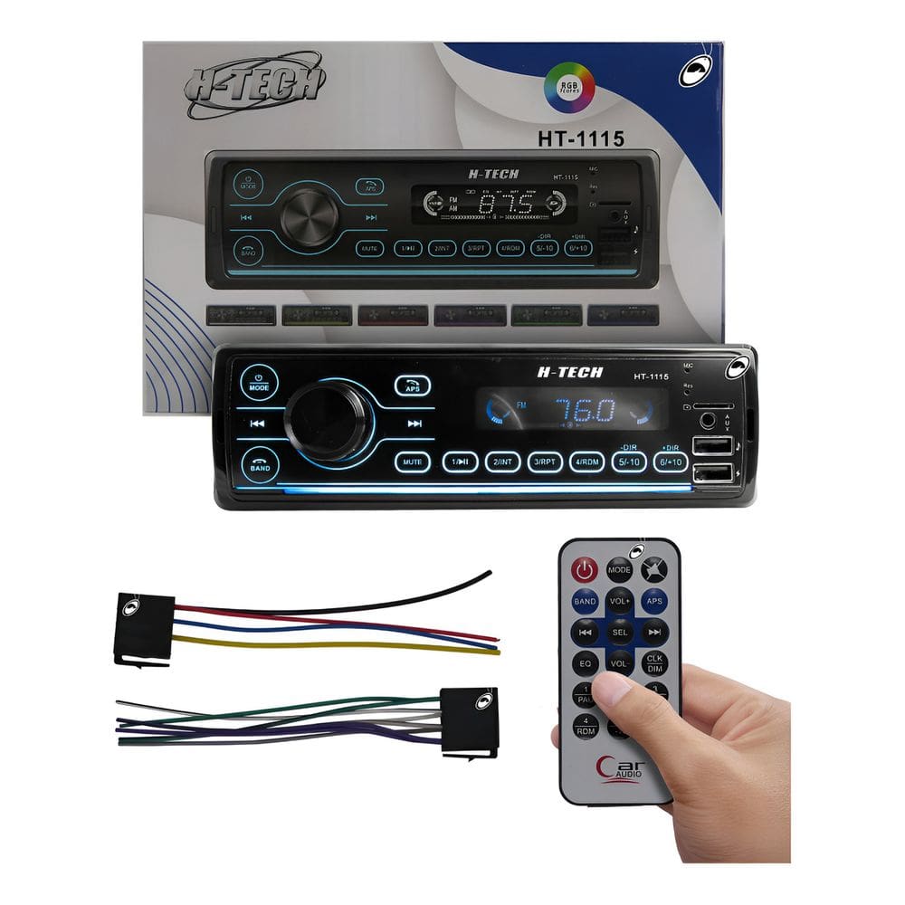 Rádio MP3 Automotivo H-Tech HT-1115 USB Auxiliar Bluetooth 4x45W 7 Cores