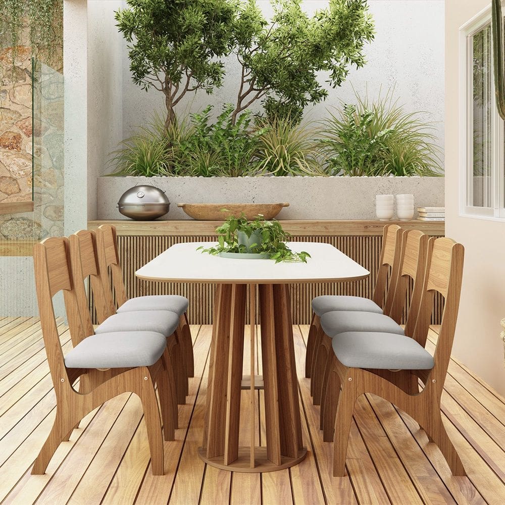 Mesa de Jantar Retangular 6 Lugares TM69 Off White Freijó Dalla Costa