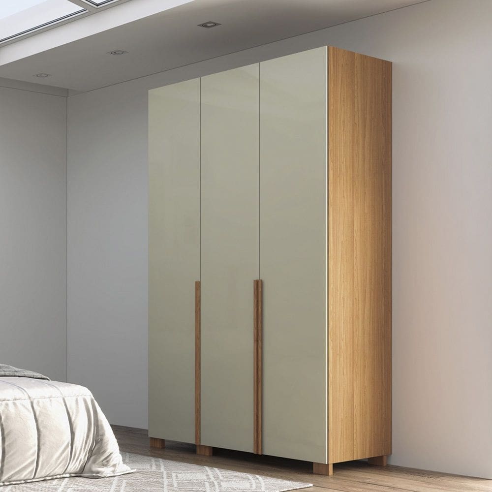 Guarda Roupa Roupeiro 135cm 3 Portas W203 Freijó Off White Dalla Costa