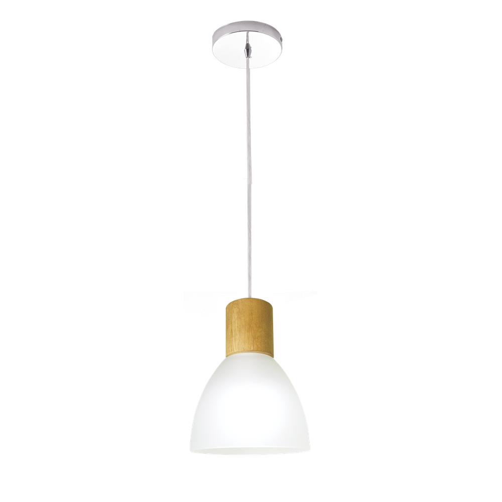 Luminária Pendente de Teto Anello Wood Vidro Detalhe Madeira 1 Lâmpada E27 Bivolt