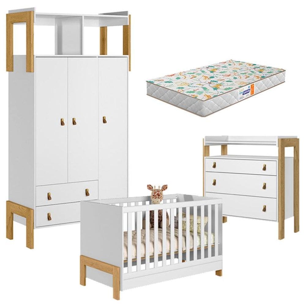 Quarto de Bebê Fantasia Branco Acetinado com Colchão Gazin – Qmovi