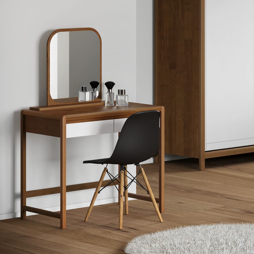 Penteadeira 2 Gavetas Madeira Maciça Modena Amêndoa/Branco