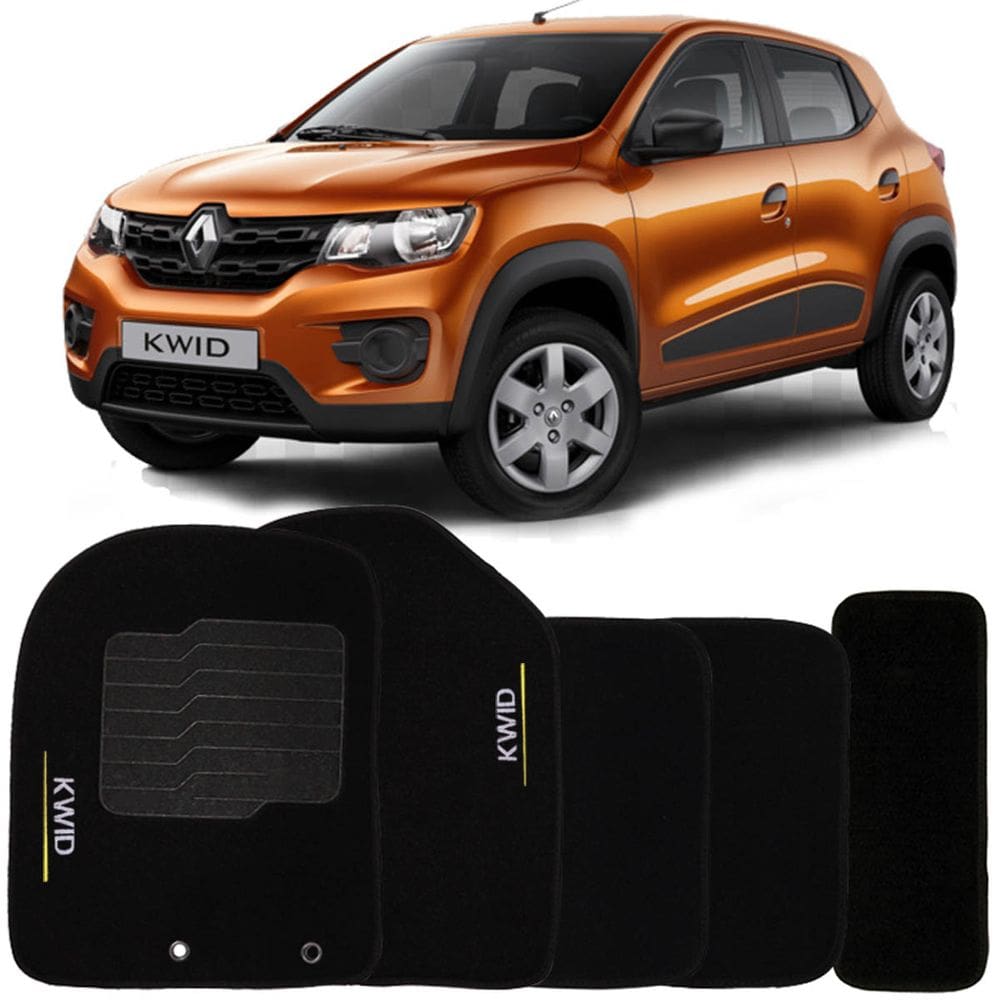 Tapete Carpete Kwid 2017 à 2025 Logo Bordado Jogo 5 Peças Personalizado Automotivo