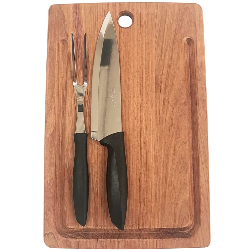 Kit Tabua De Carne Tramontina Madeira Faca E Garfo P/ Churrasco Completo