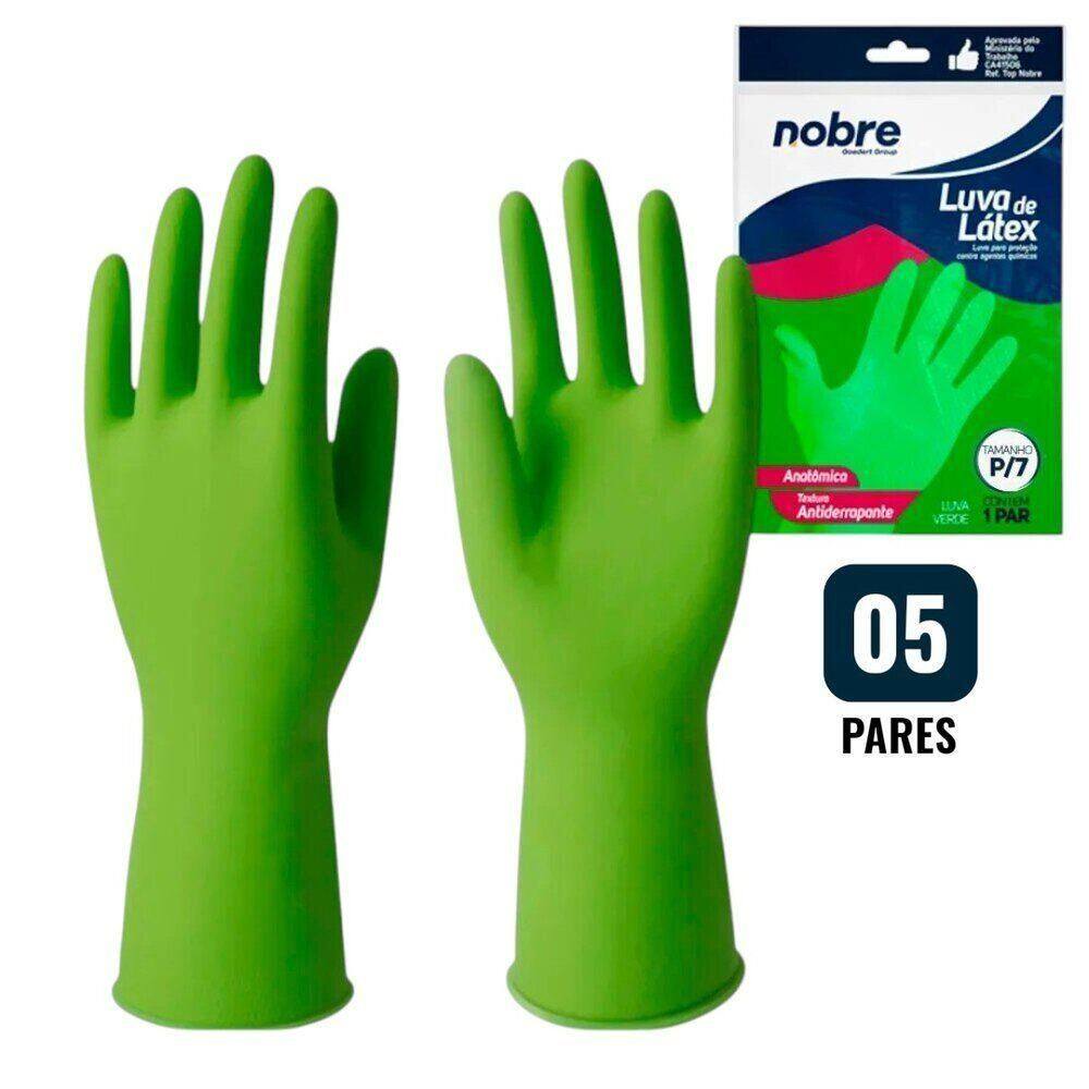 Luvas Verdes Em Látex - Kit Com 5 Pares Para Proteção Química Segura Das Mãos