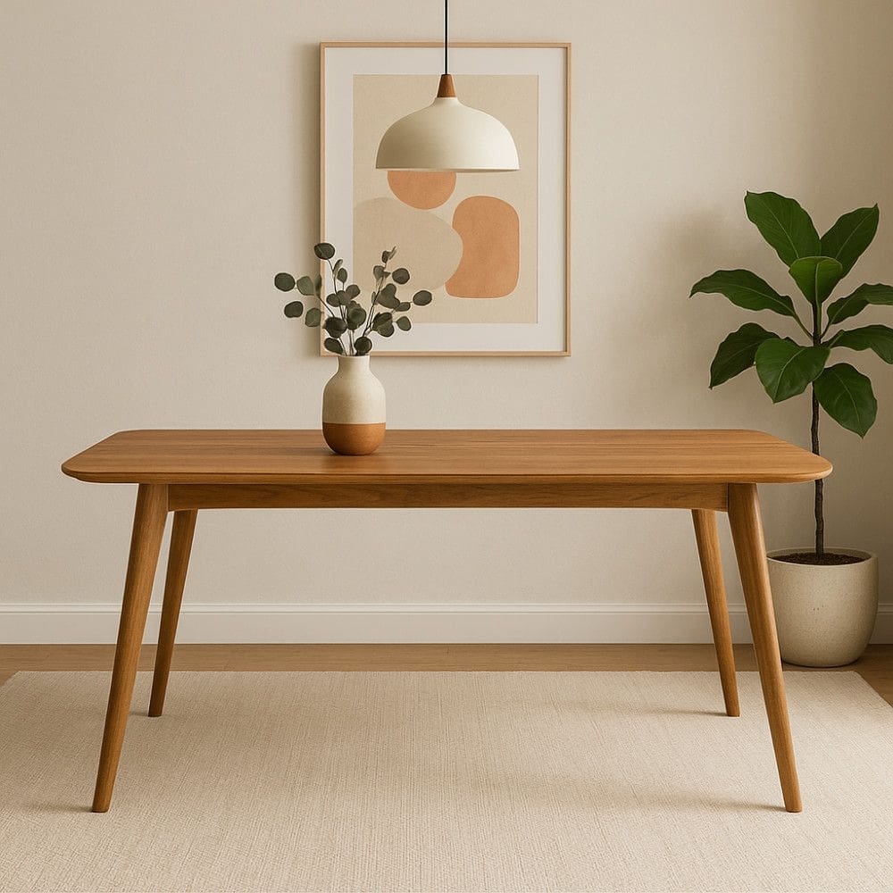 Mesa de Jantar 6 Lugares Slim Base Madeira Maciça e Tampo Amadeirado