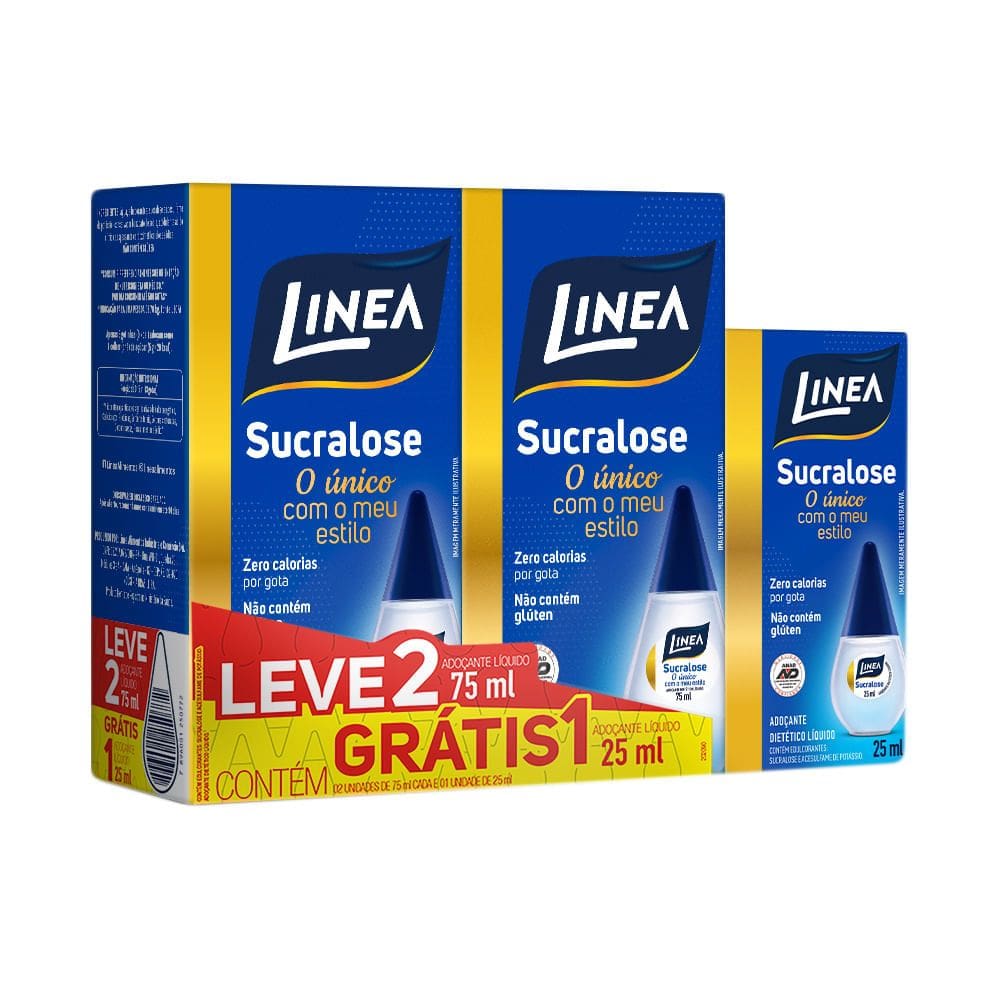 Adoçante Linea Sucralose Gotas 2 Unidades de 75ml Cada e Ganhe Adoçante Linea Sucralose Gotas 25ml