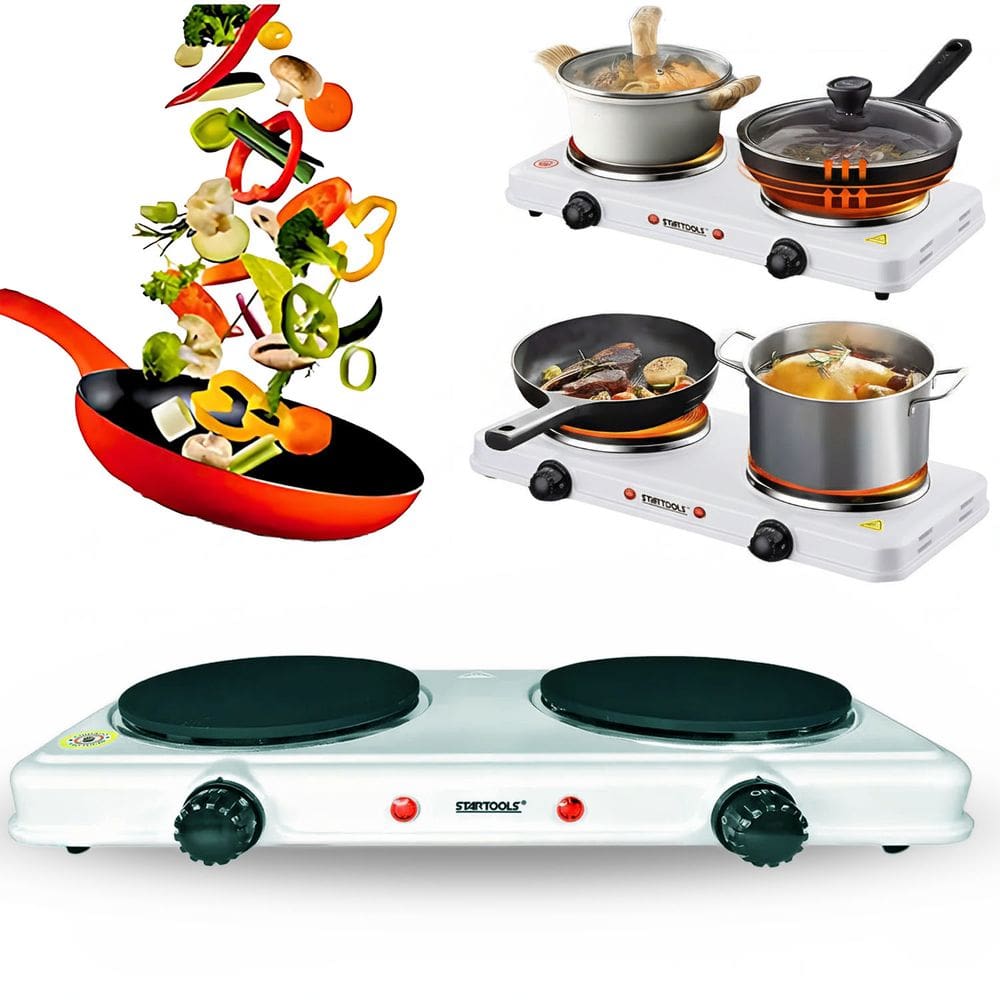 Fogão Indução Elétrico Portátil 2000W | 2 Bocas 5 Níveis De Temperatura | Design Compacto