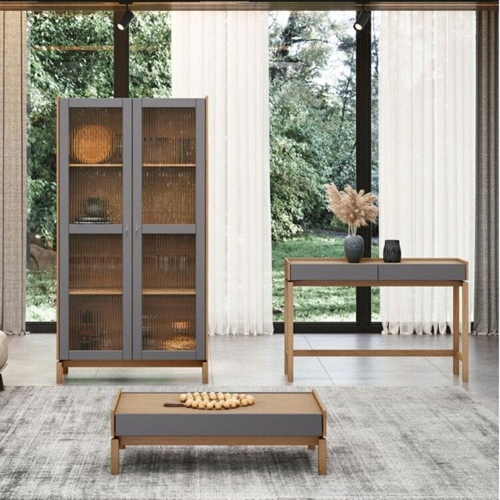 Conjunto Cristaleira + Aparador + Mesa de Centro - Linha Barcelona Tauari/Concret